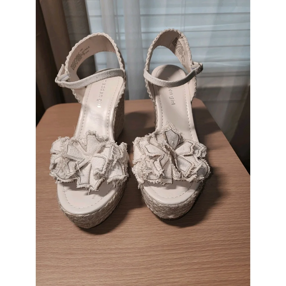 Rosset Espadrille Macrame Wedge Platform Sandal 10 M - Beige Linen Off White